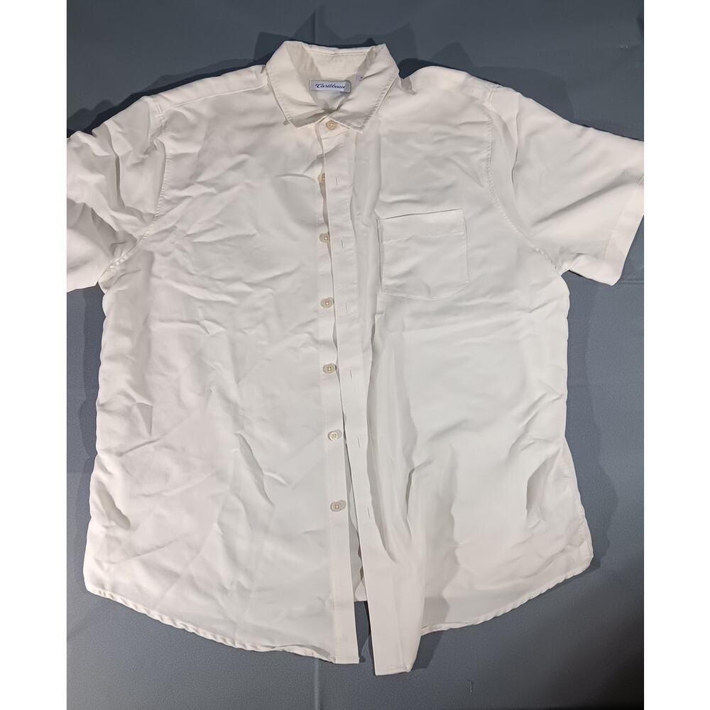 Caribbean White Textured Button Down Shirt XL Short Sleeve Travel Resort modal